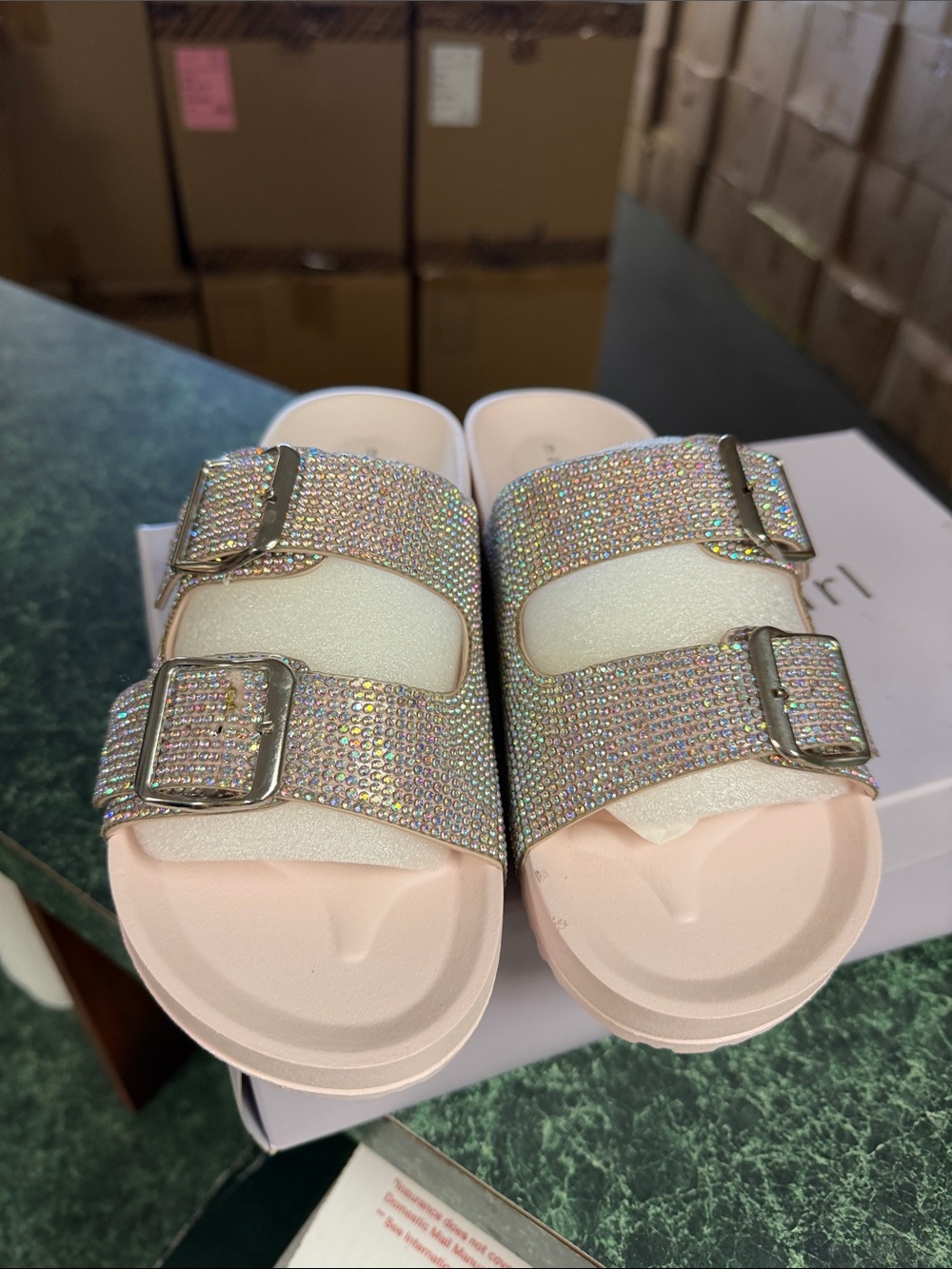 Madden Girl Iridescent Crystal Double-Buckle Slide Sandals - Pale Pink - Picture 2 of 4